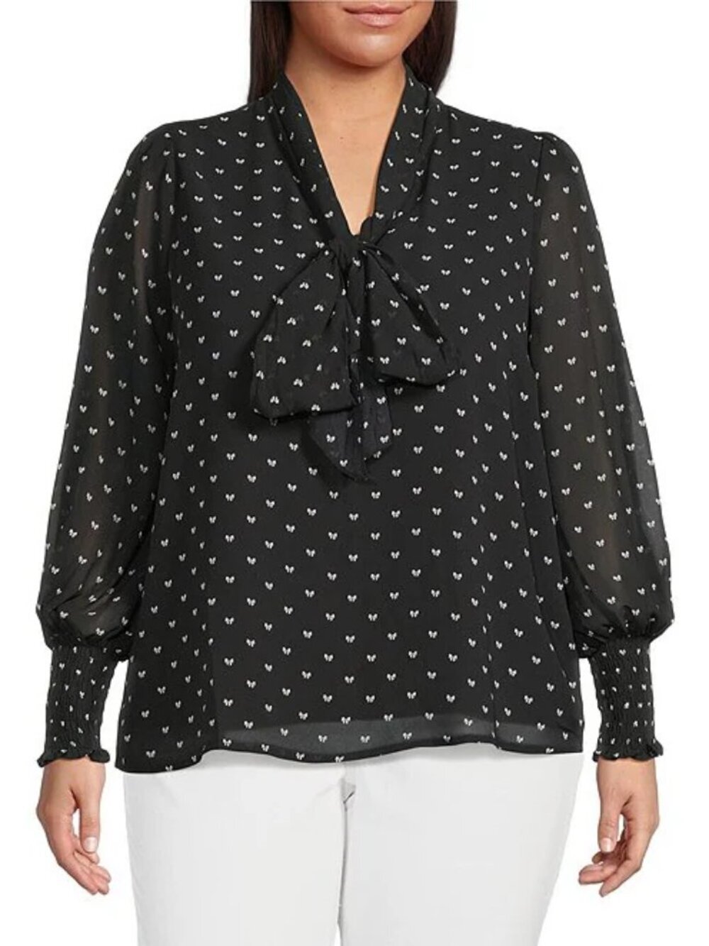 Sugarlips Black Etienne Bow Printed Balloon Sleeve Blouse - 2X